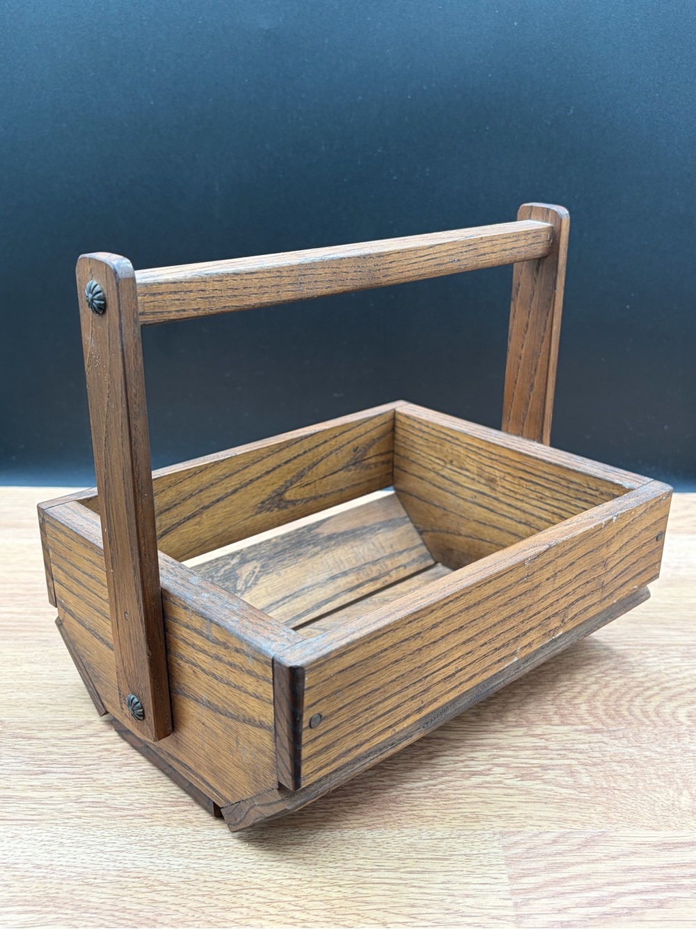 1970's Daniel C Skowronski Custom Made Wood Slat Gathering Basket Garden Trug